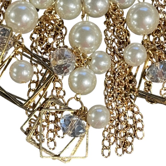 🎁 Layered Draping Fringe Faux Pear Art Deco Gold Elegant Necklace Set - Picture 3 of 5